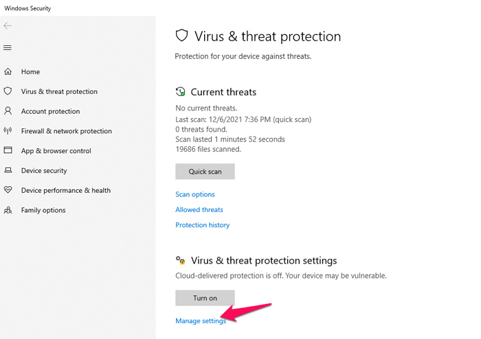 病毒和威脅防護設置 Virus And Threat Protection Settings