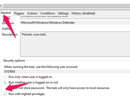 取消選中以最高權限運行 Uncheck Run With Highest Privileges
