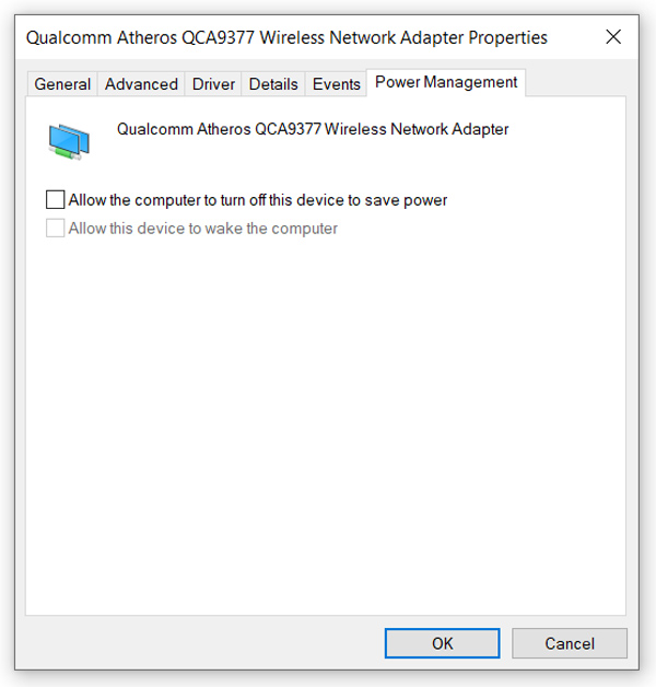 คุณสมบัติอแด็ปเตอร์ไร้สายการจัดการพลังงาน Power Management Wireless Adapter Properties