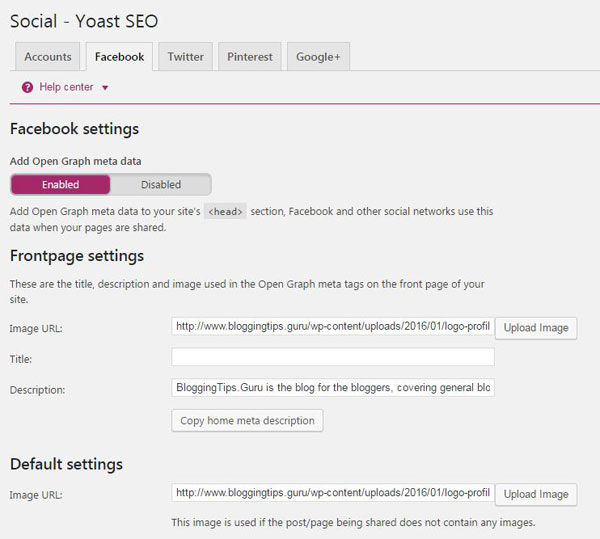 Yoast Seo Social Settings