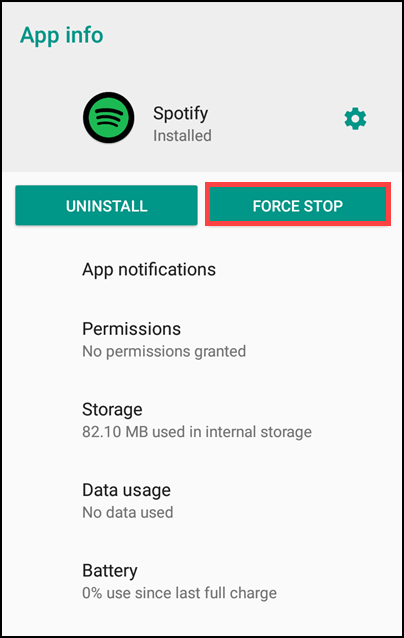 Forza l'arresto di Spotify Force Stop Spotify