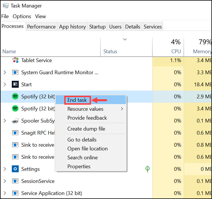 Termina i servizi Spotify End Spotify Services