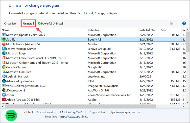 Disinstalla l'app Spotify Uninstall Spotify App