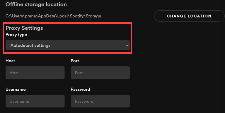 Proxy Settings Spotify