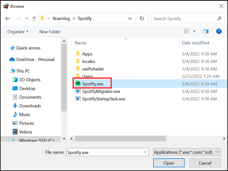Choose Spotify From The List