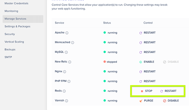 Gerenciar serviços no Redis