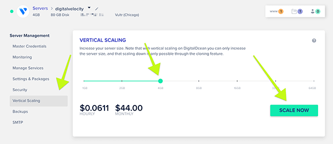Gerenciamento de servidor - Dimensionamento vertical