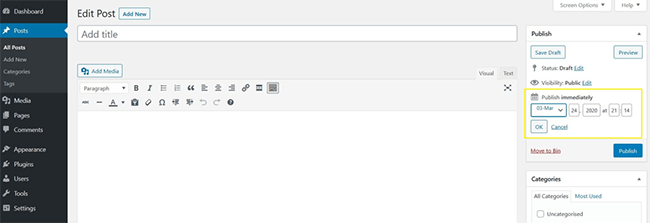 Programarea postării prin WordPress