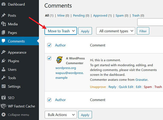 usuń wszystkie komentarze wordpress