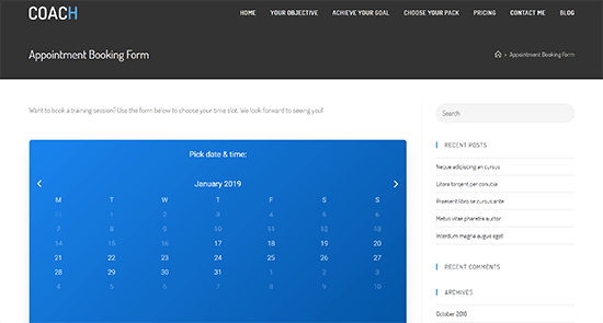 Exemplo de formulário ao vivo depois de publicar