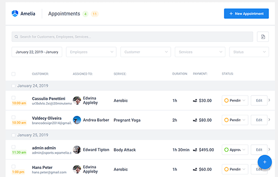 Exemplo de formulário de reserva Amelia Back-end