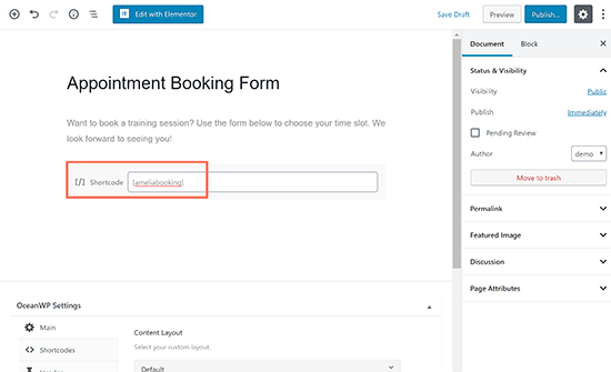 Incorporar a versão do Gutenberg do Shortcode