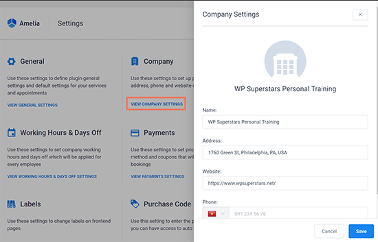 Clique em Configurações da empresa