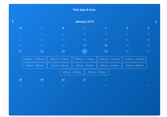 Perspectiva do visitante Escolha uma data e hora disponível