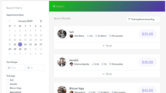 Exemplo de formulário de reserva Amelia