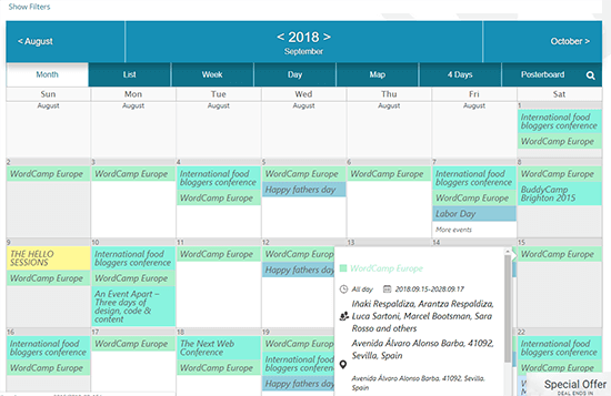 Calendarul evenimentelor WD