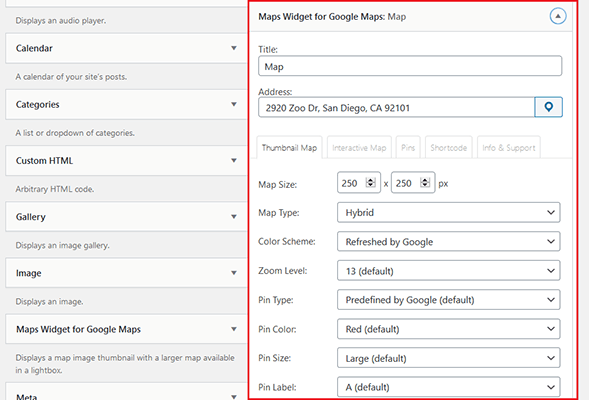 paramètres des widgets