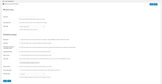 Параметры таблицы