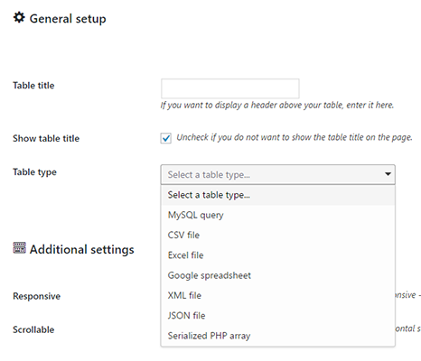 Основные настройки стола
