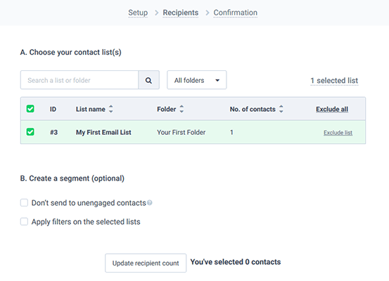выбрать список контактов