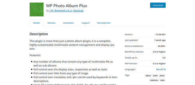 Página de inicio de WP Photo Album Plus