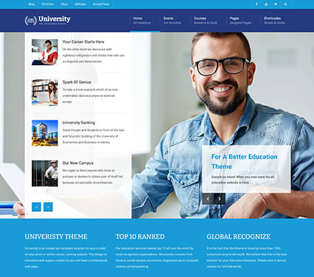 Uniwersyteckie demo motywu WordPress