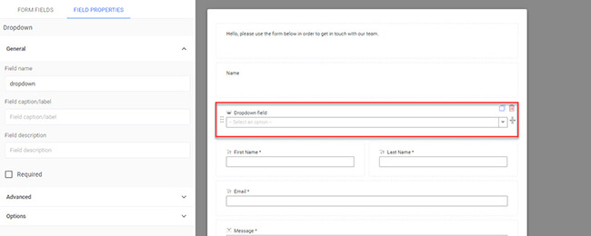 Alanları sol panelden düzenleyin