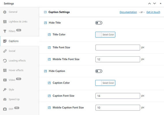 Изменить настройки галереи
