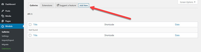 Добавить новую галерею Modula