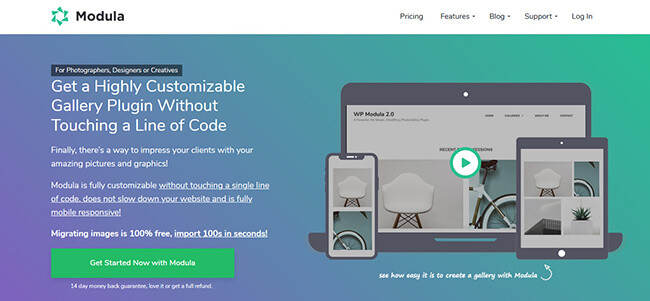 Домашняя страница плагина галереи Modula
