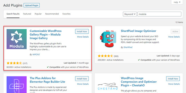 Найдите и установите плагин Modula