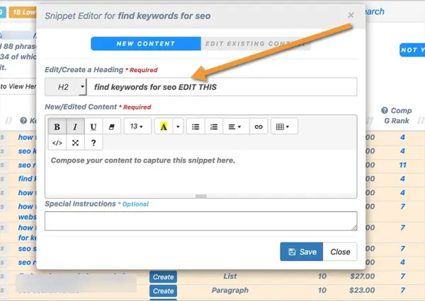 Редактор Featured Snippet Tool