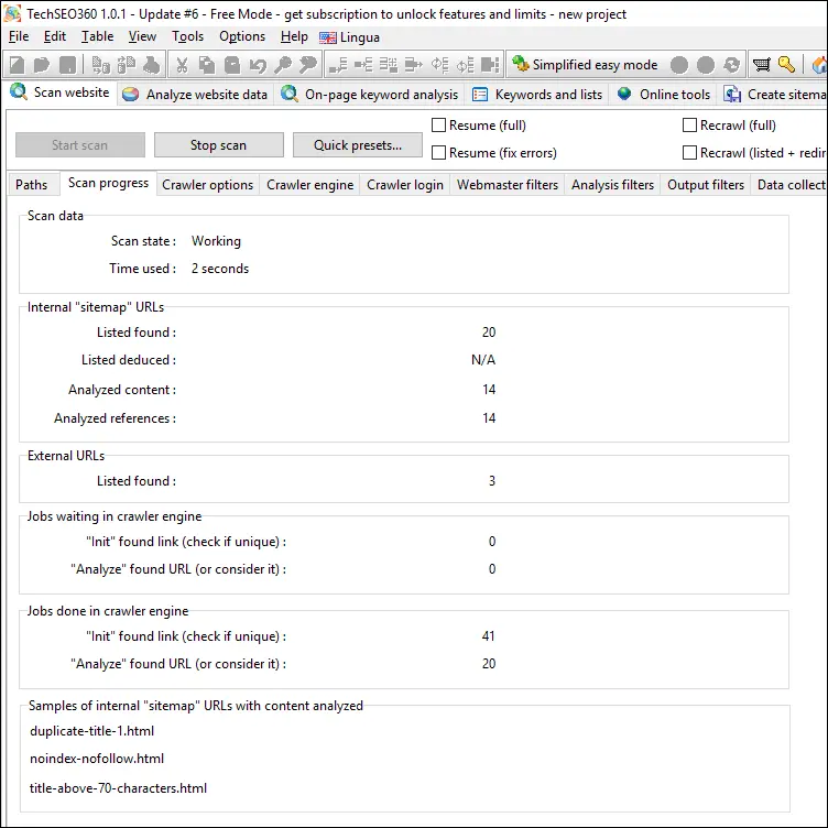 kemajuan pemindaian situs web