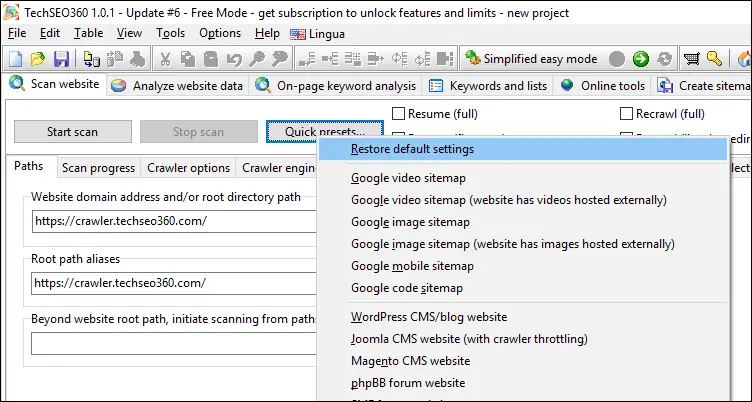 preset konfigurasi perayap
