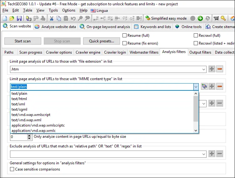 filter analisis perayap