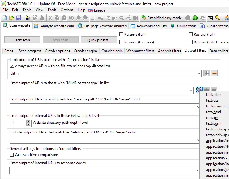 filter keluaran perayap