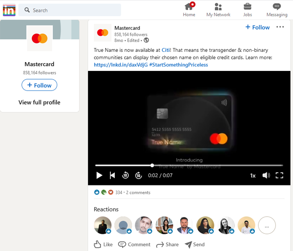 True Name By Mastercard LinkedIn Captură de ecran