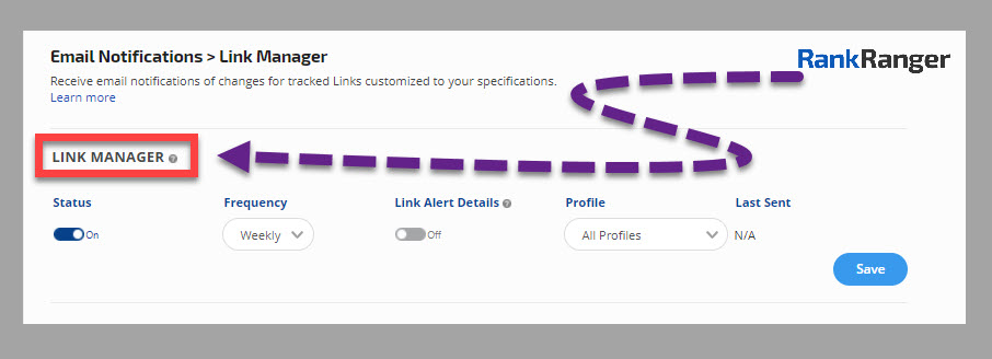 Notifications par e-mail du gestionnaire de liens Rank Ranger