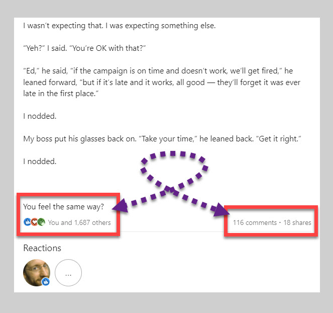L'un des messages LinkedIn d'Eddie Shleyner montrant un engagement massif