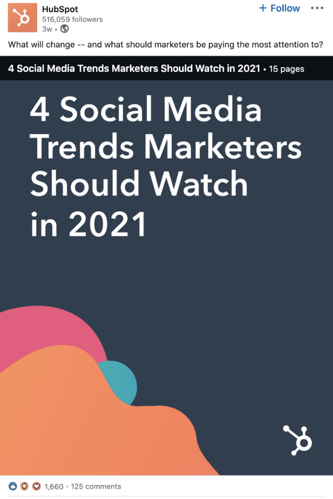 Postagem de exemplo de mídia social B2B da HubSpot no LinkedIn