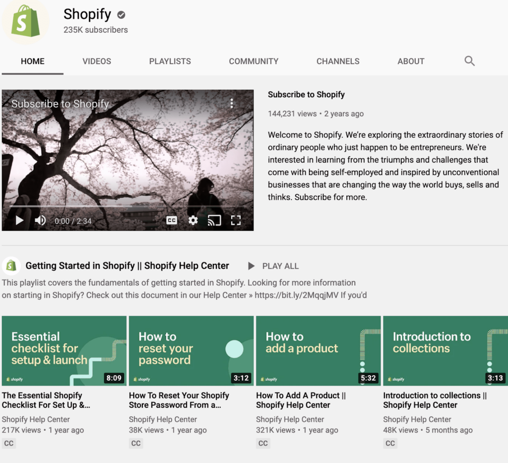 Shopify canal do YouTube.