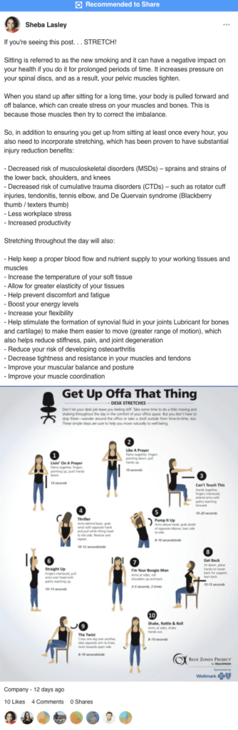 所有人社交關於提高員工滿意度的健康帖子示例