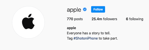 Biografía de Instagram de Apple.