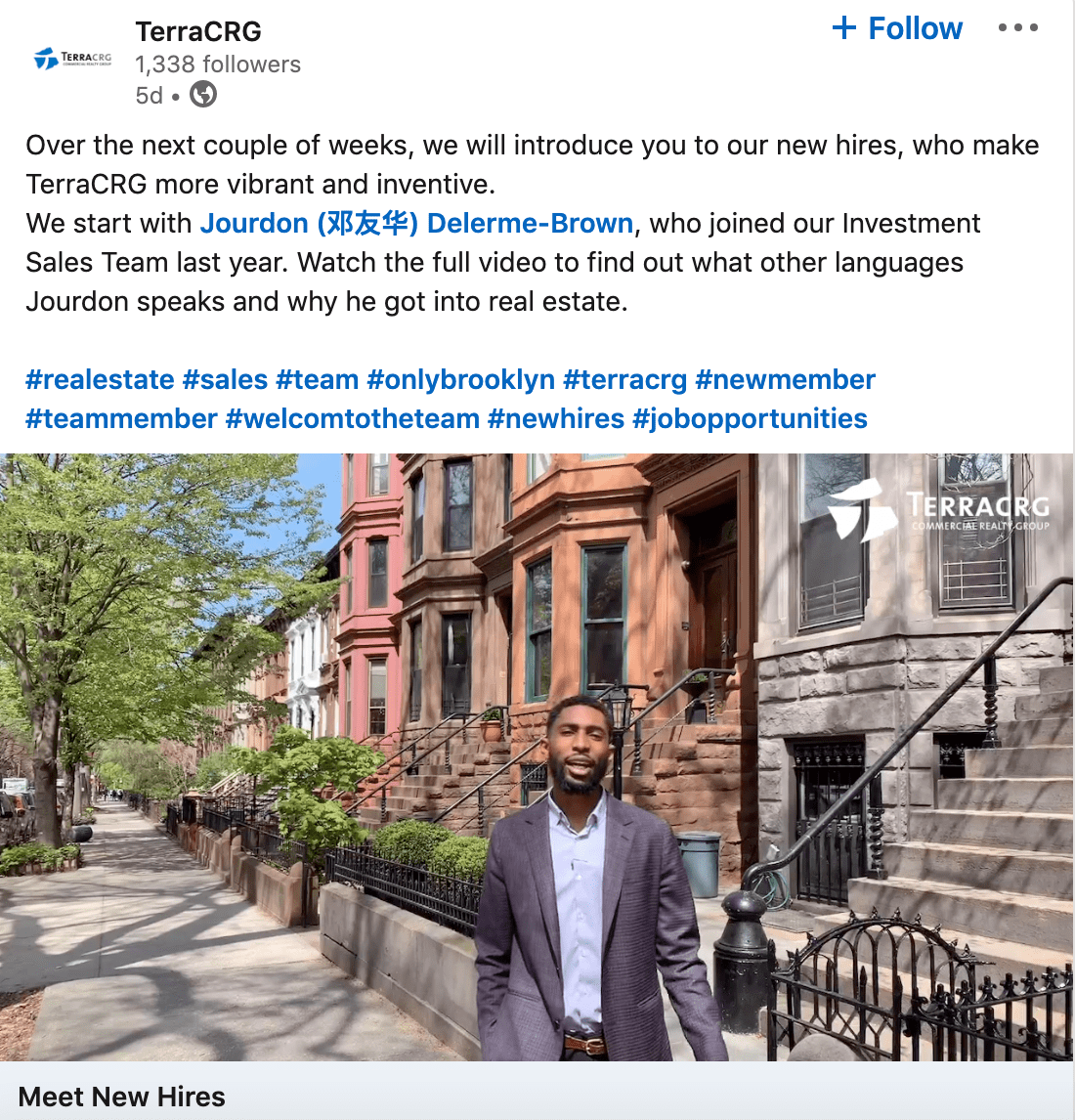 video de presentación del nuevo empleado en TerraCRG