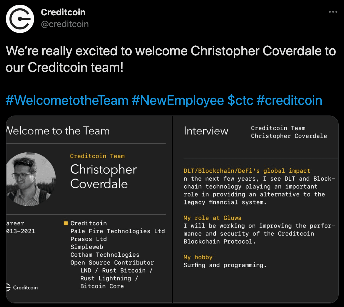 nueva biografía de empleado compartida en Twitter