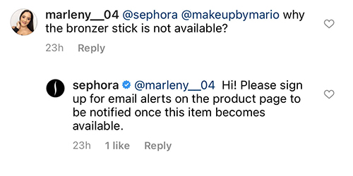 Sephora Kundenservice auf Instagram
