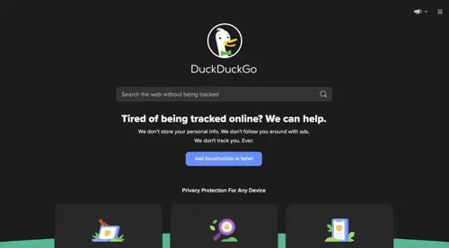 Home page of DuckDuckGo