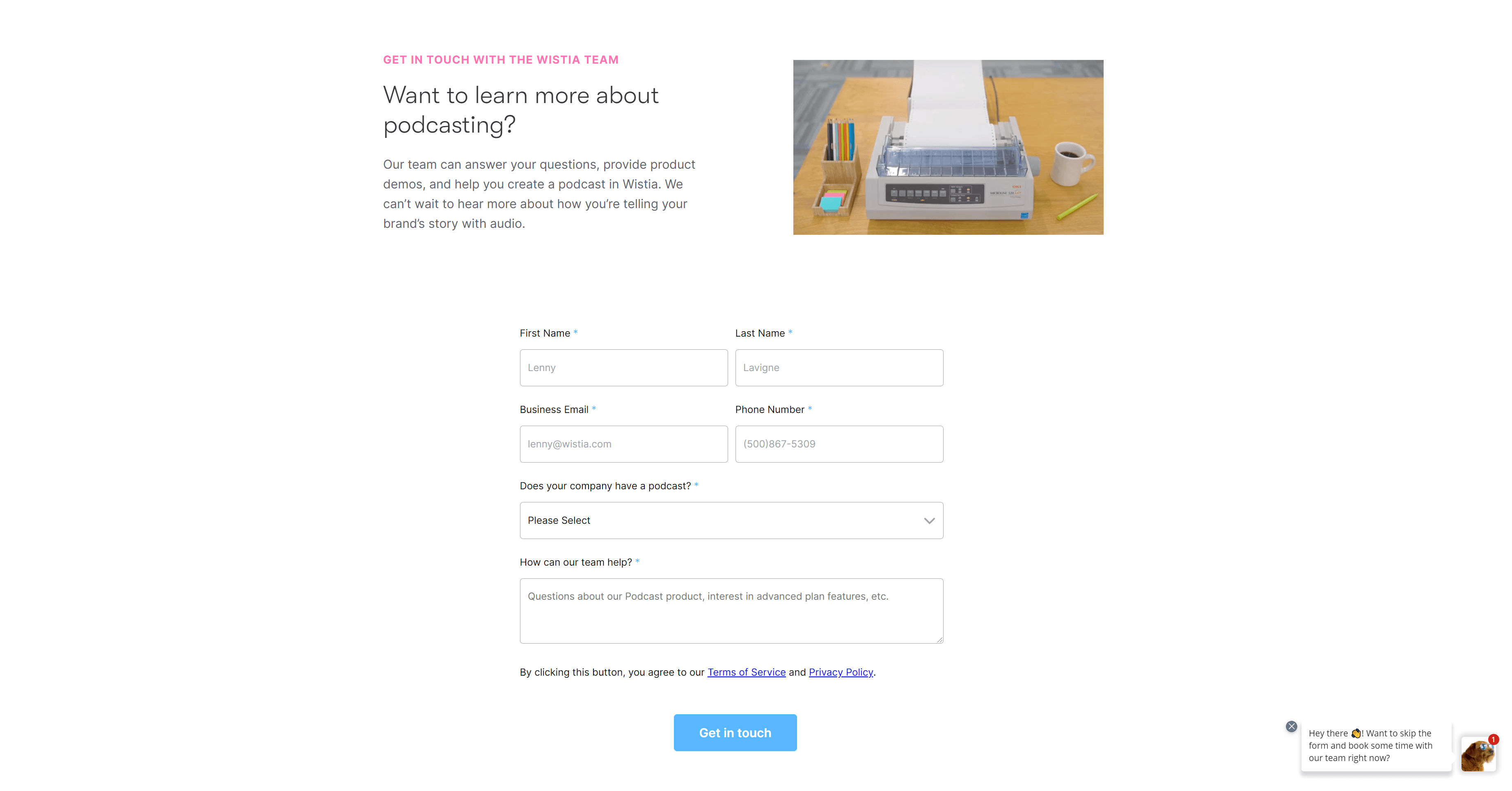 Целевая страница для Wistia