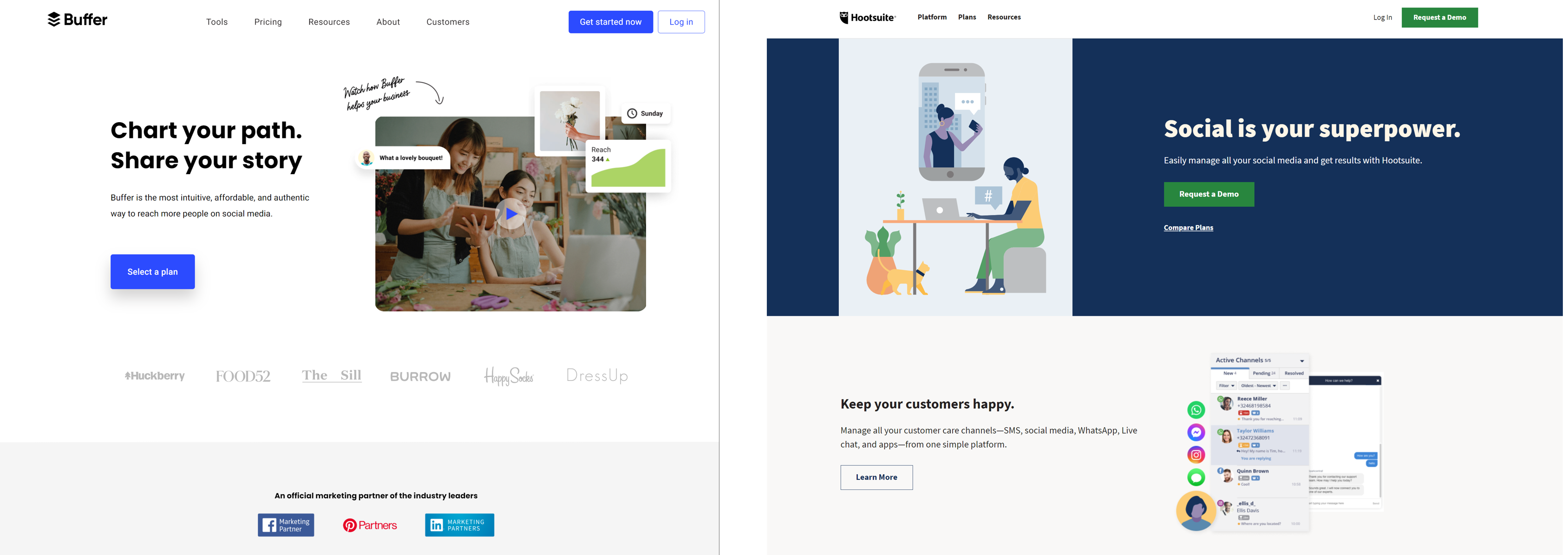 Strony domowe Hootsuite i Buffer