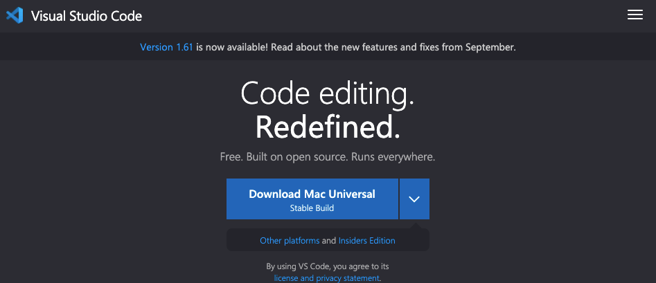Visual Studio Code 的主页